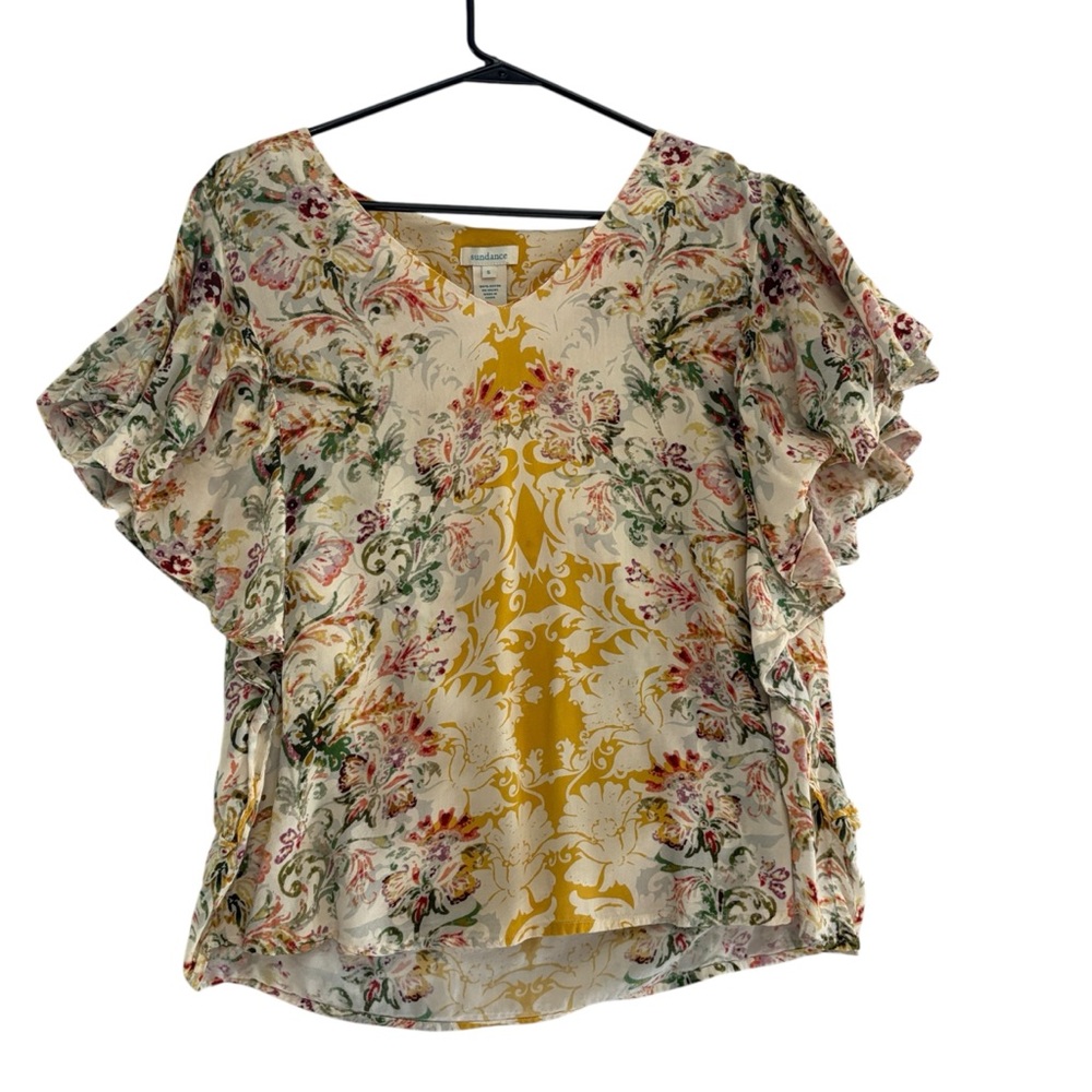 Sundance Arabella Floral Ruffle Blouse in Cream and Yellow Womens Size Small